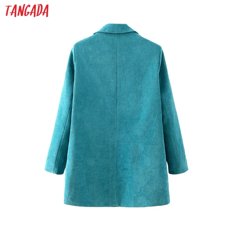 Tangada 2020 Autumn Winter Women Corduroy Blazer Coat Vintage Long Sleeve Female Outerwear Chic Tops DA149