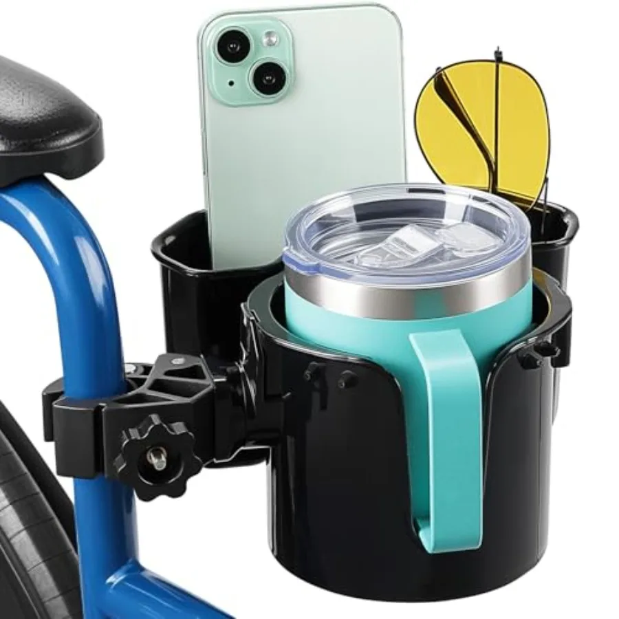 

Набор из 2-х подстаканников 2-в-1 для инвалидных колясок с отсеком для хранения 6,4 дюйма, держатель для бутылок с ручкой, большая вместимость, подходит для инвалидных колясок W