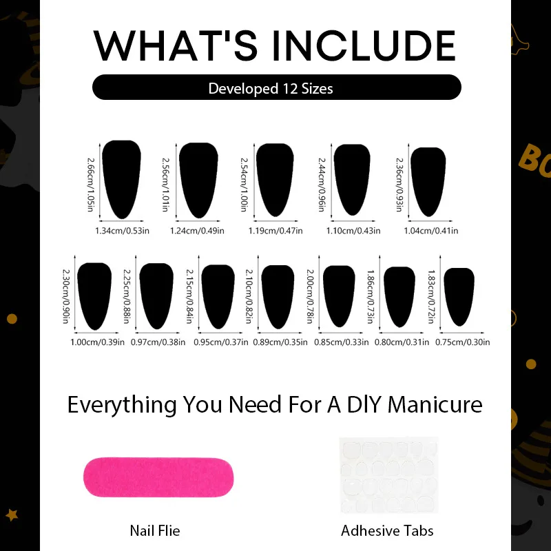 1 set arancione sfumato ragnatela design unghie finte Halloween gotico punk punte per unghie finte da donna indossabili stampa di mandorle sulle unghie