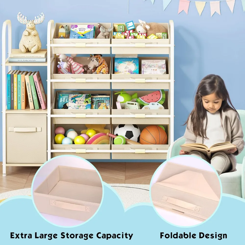 منظم تخزين بأدراج قماشية مع رف كتب من 3 طبقات للأطفال، حل تخزين ألعاب الحضانة #3