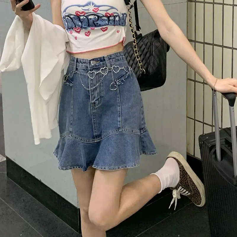 

New Large Size Denim Skirt Women Summer Thin Skirt 2022 New High Waist Thin A-line Skirt Female