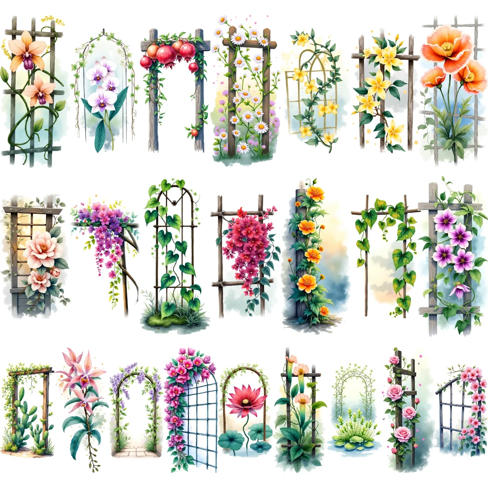 9pcs Temporary Tattoo Vine Patterns Watercolor Archway Art Flower Designs Waterproof Long-lasting Body Stickers For Cheeks