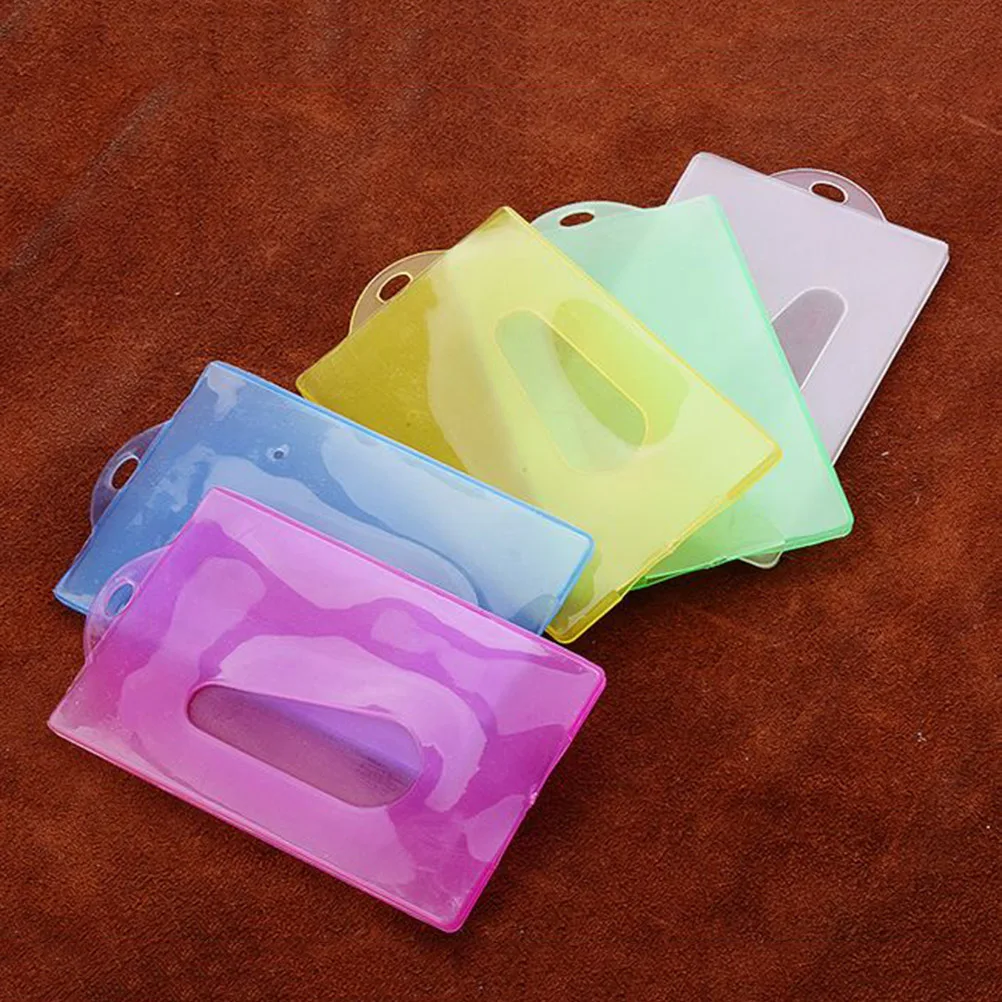 

20pcs Plastic Holder Sleeve Protector for ID Credit Bus Student Cards Employee Badge (Random Color, Surface with Hole)