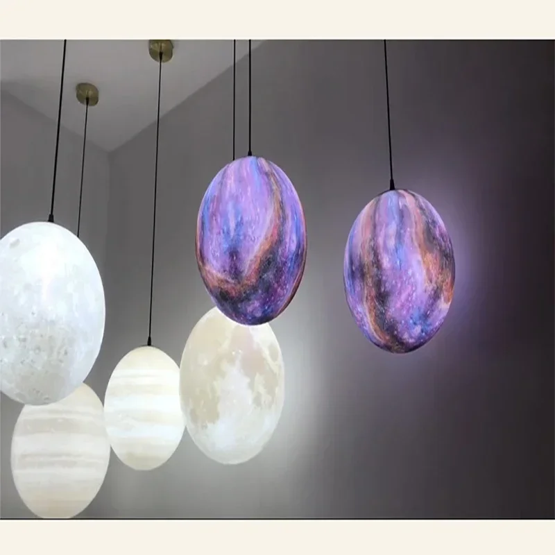Modern Led 3d Print Moon Pendant Living Room Restaurant Hanging Lamps E27 12w 90v-260v Indoorchildren\'S Lighting Luminaire