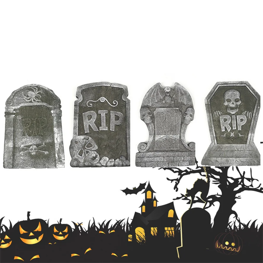 Halloween Decorations Graveyard Tombstone Cemetery 4 Different Signs Horror Atmosphere Mini Tombstones Skulls Accessories