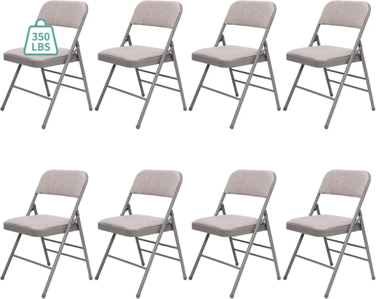 8 Pack Grey Folding Chairs with Fabric Padded Cushion, Fabric Dining Chair Set Portable Indoor Outdoor Stackable Folding Chair