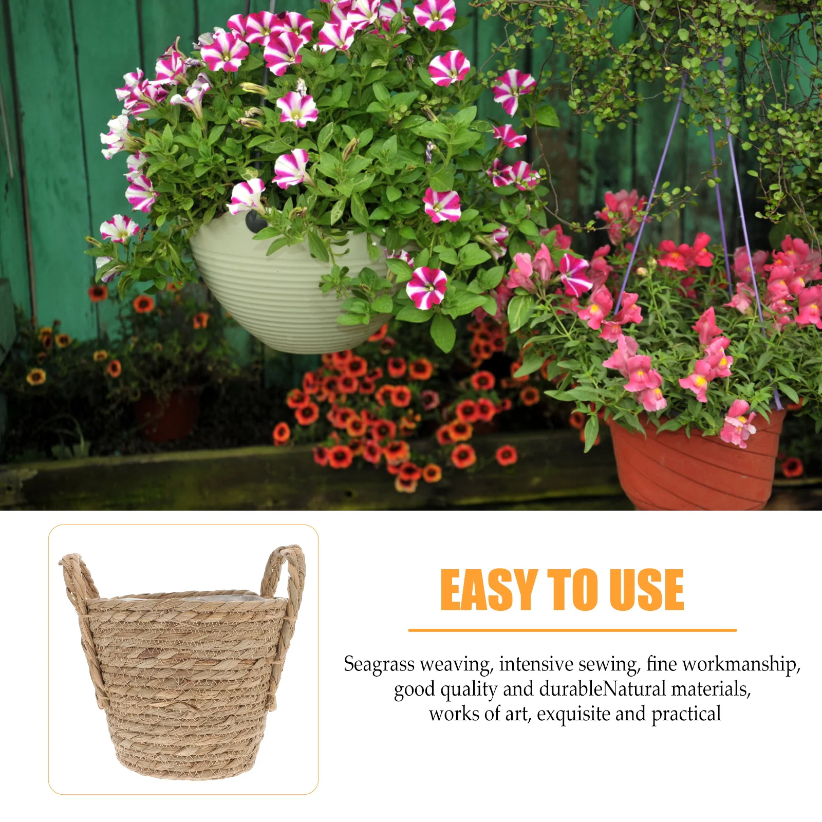

1pc Vintage Flowerpot Storage Basket Home Decor Retro Planter Seaweed Material Leak Proof Flower Vase Succulent Planter 20Cm