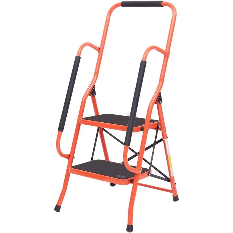 2 Step Ladder with Handrails, Folding Step Stool with Widened Anti-Slip Pedal, 500lbs Lightweight Step Ladder