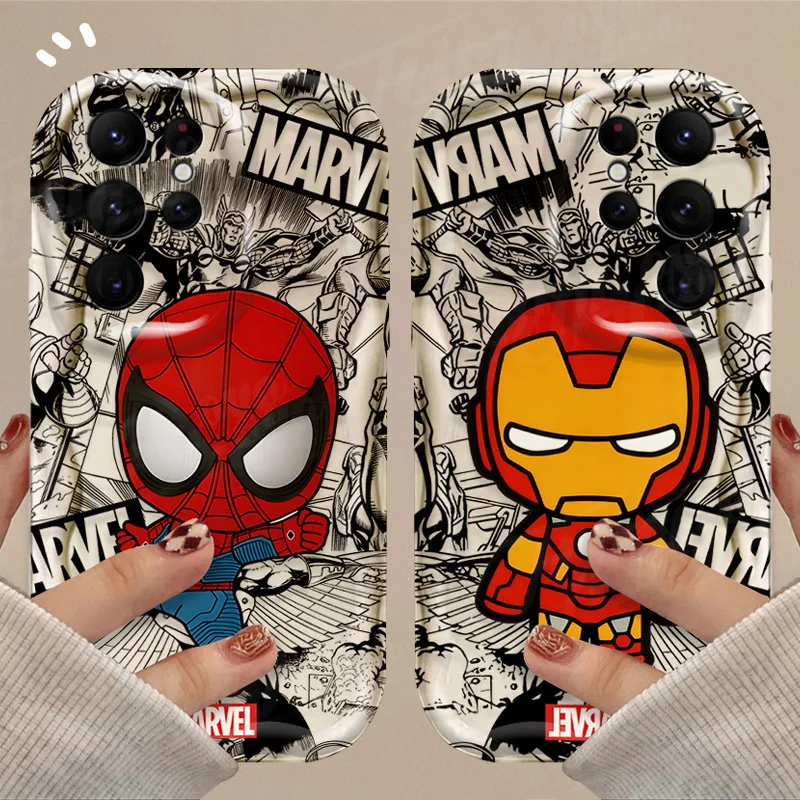 Marvel Spider Man Iron Man 3D Wave Case For Samsung Galaxy S24 Ultra S23 S22 Plus S21 S20 FE A25 A55 A35 5G Soft Silicone Cover