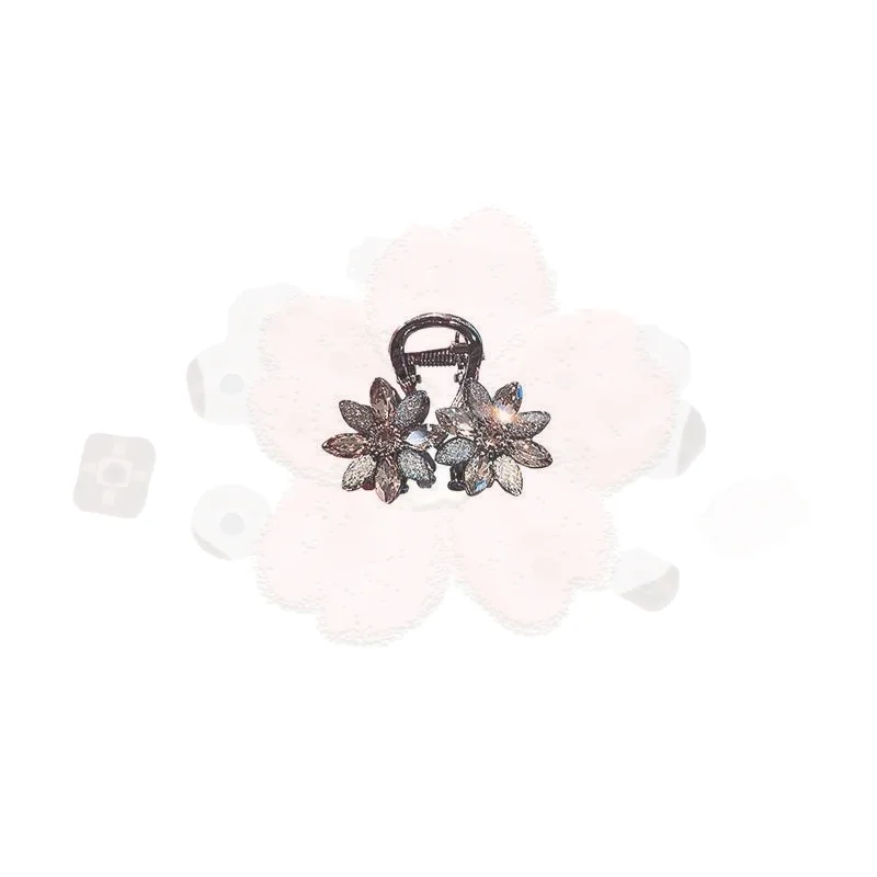 Black Rhinestone Decor Small Shark Hair Clip Light Luxury Glaze Floral Women's Hair Gripper for Travel Outdoor Use