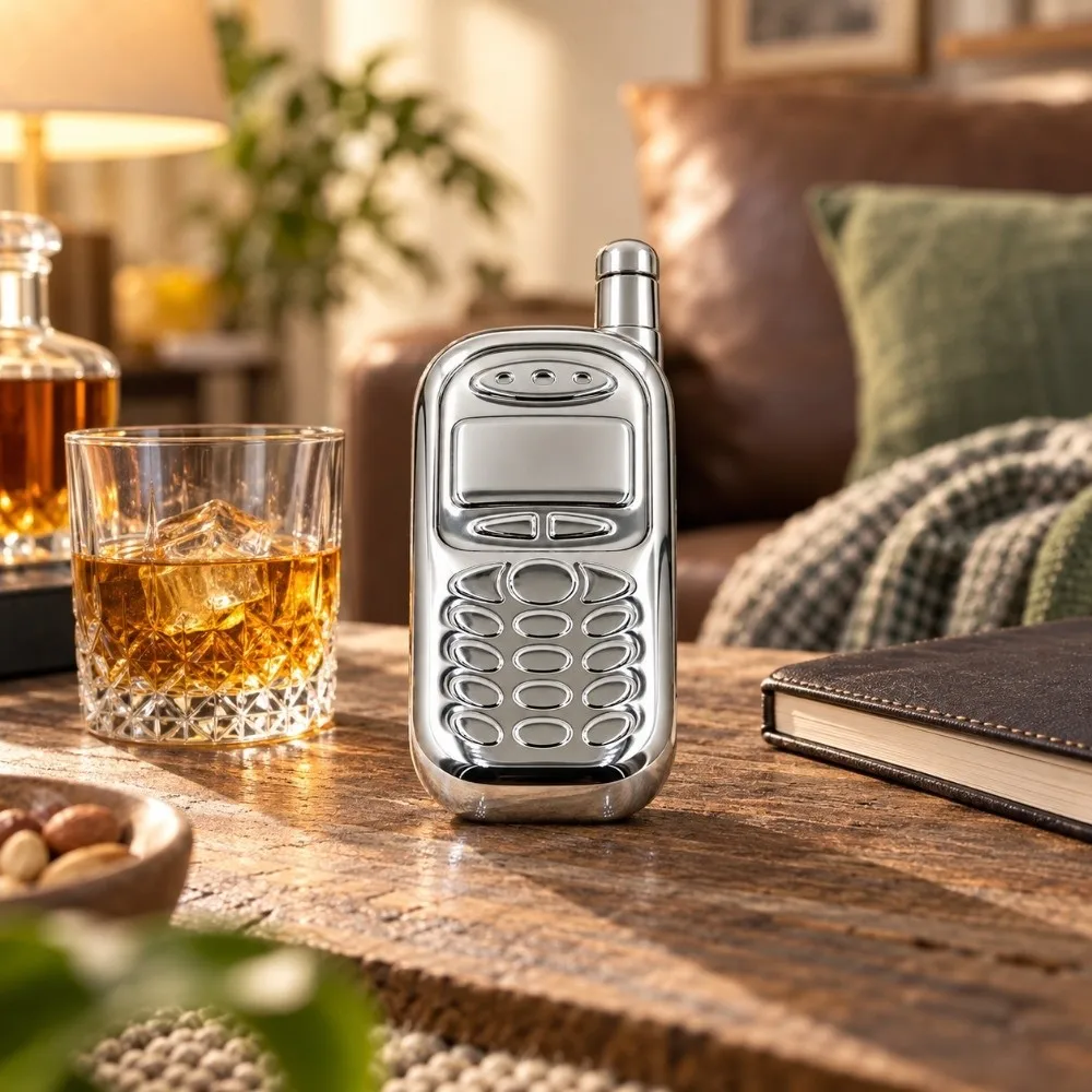 3oz Capacity Phone Shaped Hip Flask Phone Shape Design Stainless Steel Stainless Steel Whisky Flagon Fall-Resistant Non-Broken