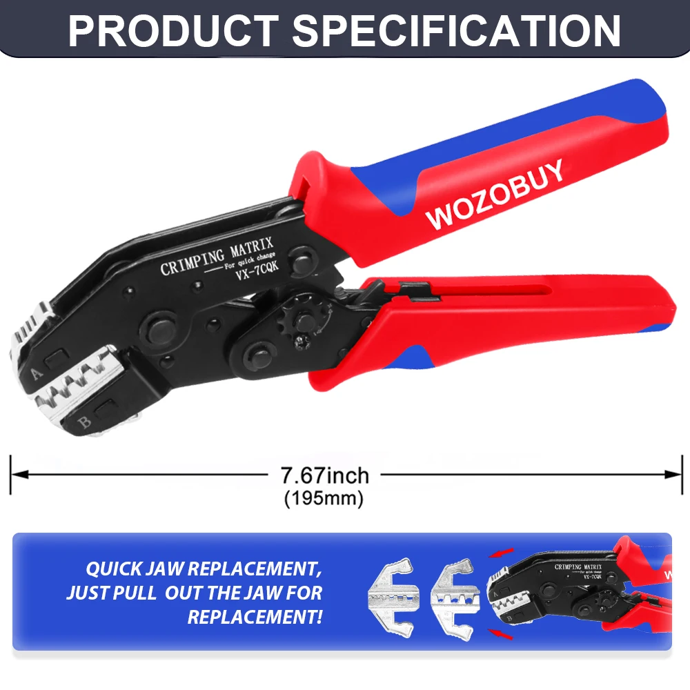 Crimping Pliers Without Screws Quick Jaw Replacement, For 2.8 4.8 6.3/Tube/Photovoltaic/Insuated Terminals Electrician Tools