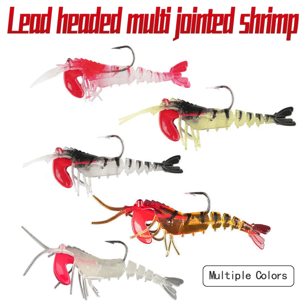 Night Light Lead Head Multi Joint Shrimp Road Subbait with Lead Head Hook Perch Mandarin Fish Sea Fishing Shrimp Fake Bait