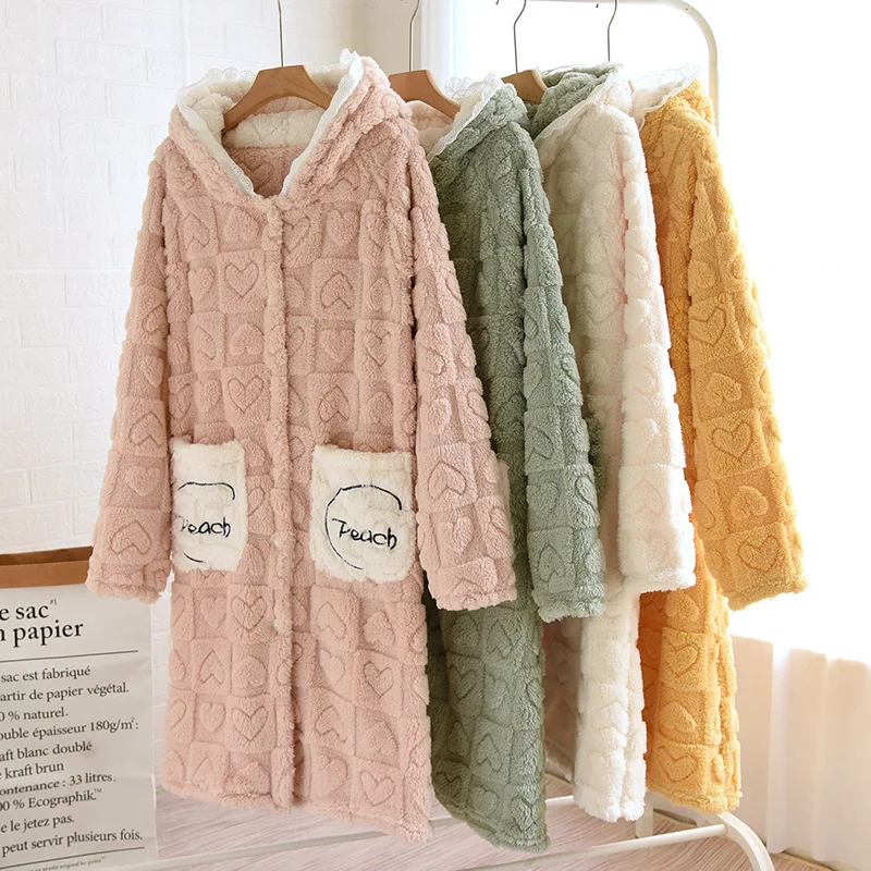 Autumn Winter Sleepwear For Sleeping Warm Hooded Robe Women Pajamas Bathrobe Woman Clothing Pijama Mujer Flannel Pyjama New Hot