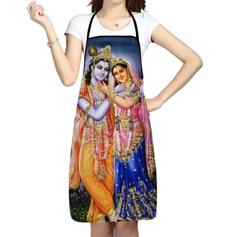 Radha Krishna Religion Pattern Oxford Fabric Apron For Men Women Bibs Home Cooking Baking Cleaning Aprons Kitchen Accessory