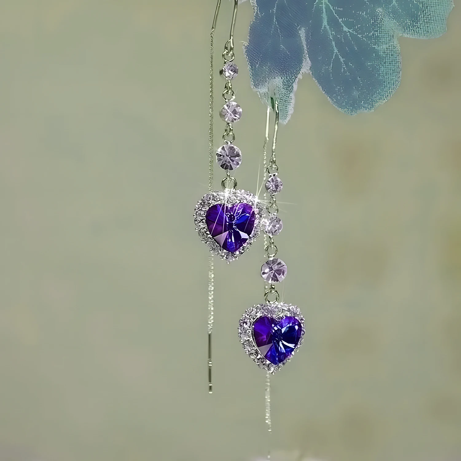 Mode Blau Herzförmige Zirkon Ohrringe für Frauen Licht Luxus Lange Quaste Ohr Linie Hochzeit Schmuck Geschenk – Detail 7