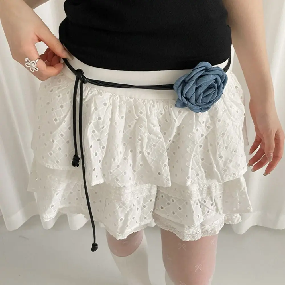 

Vintage Chiffon Floral Waist Belt Wax Line French Style Denim Blue Rose Belt Skirt Dress Decoration Retro Heart Waistband Daily