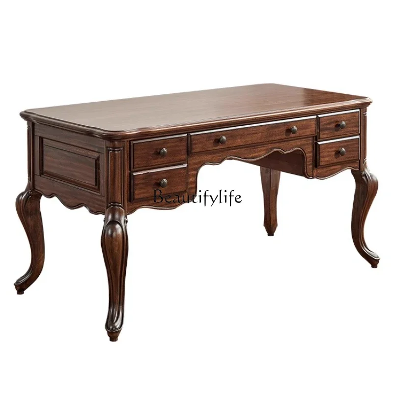 

LJYSolid Wood Desk American High-End Study Furniture Writing Desk Black Walnut Simple Computer Desk