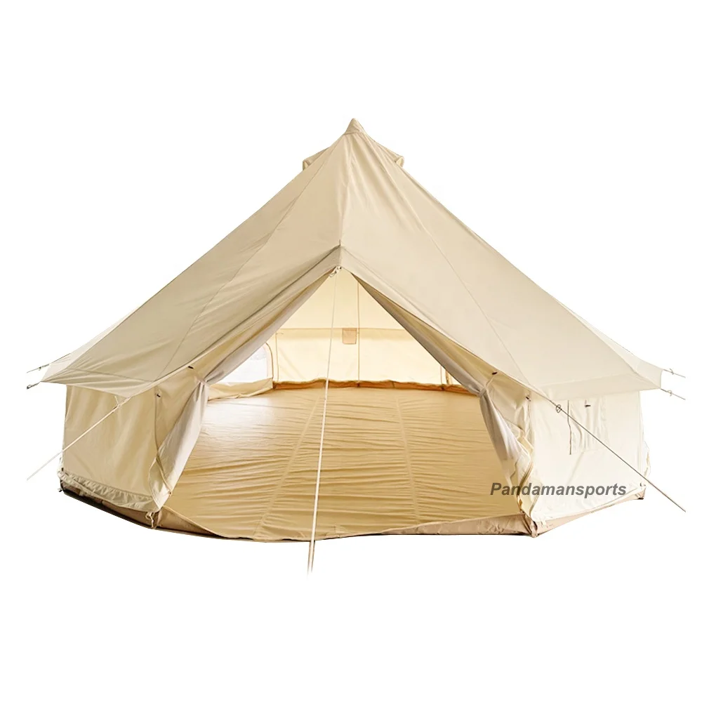 

5M Center Pole Less Hotel Resort Family Glamping Equipment Waterproof Outdoor Luxury Large Beige Camping Cotton Bell Dome Tent