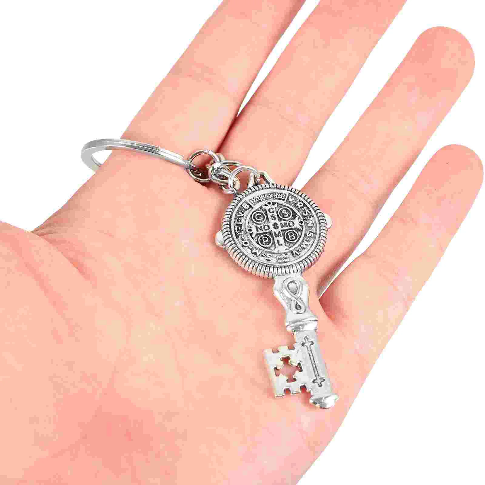 Medal Key Chain Backpack Purse Holder Crucifix Keychain Saint Benedict Metal Prayer Rings Pendant