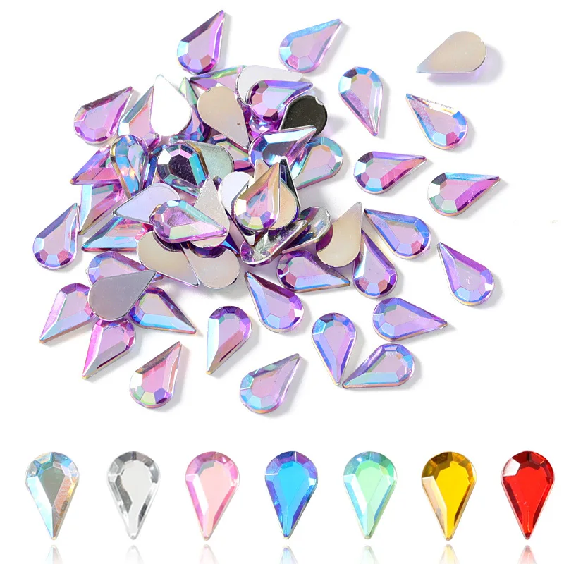 100Pieces 6x10mm Teardrop Nail Art Rhinestones Flatback Acrylic Crystal Manicure Strass Nail Art Decoration Gems H1027