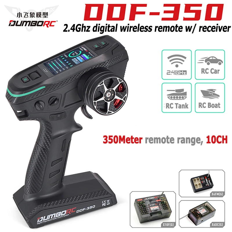 DUMBORC DDF-350 RC 10CH Remote Controller 10 Channel 2.4Ghz Digital Radio Transmitter with Receiver with HD Screen For Car boat