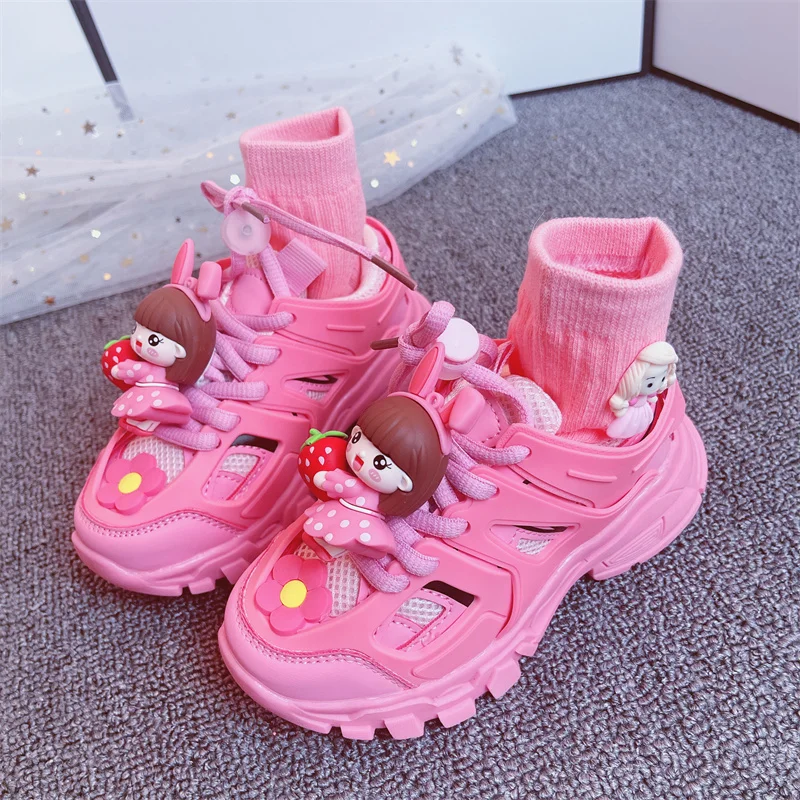 Girls Sneakers 2023 Summer Autumn Kids Fashion Casual Sports Running Trainers Cute Cartoon Breathable Soft Sole Baby Socks Shoes