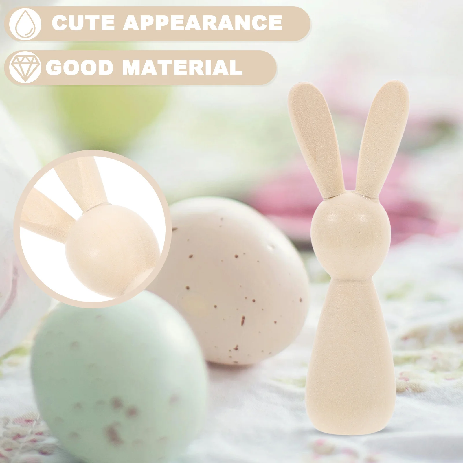 6個の未塗装木製ペグバニー スムースクラフトフィギュア DIYグラフィティアート 子供の創造性 手作り 家族アクティビティプロジェクト用