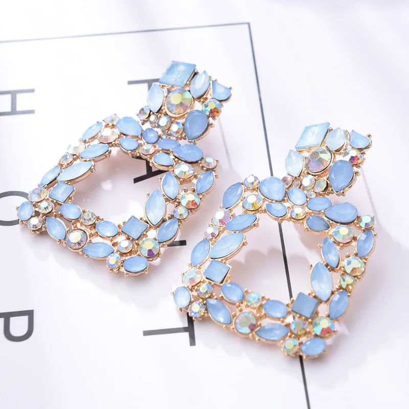 1Pair of Classic Square Hollow Blue Synthetic Zircon Earring Suitable for Women's Holiday Party Daily Wear Holiday Gift Jewelry