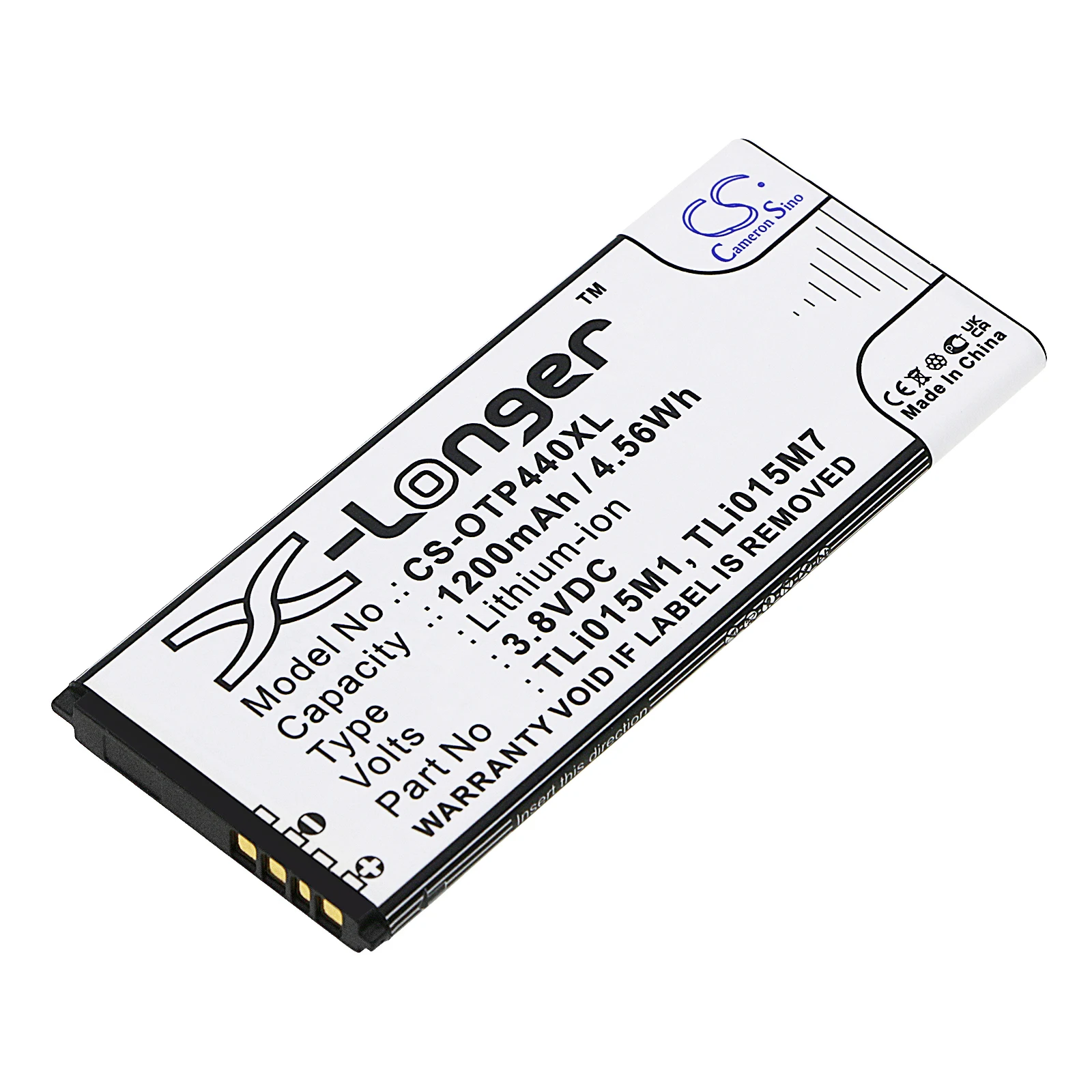 

Li-ion Mobile, SmartPhone Battery for Alcatel, 3.8V 1200mAh, Compatible Models: One Touch Pixi 4 4.0,OT-4034,OT-4034D,OT-4034X