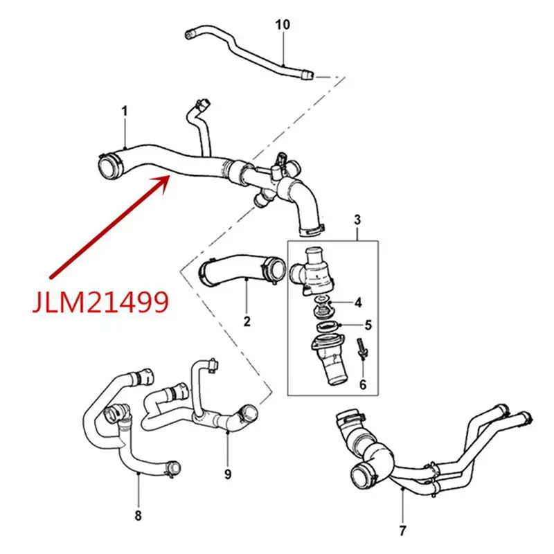 Manguera AF93-2X JLM21499 en el tanque de agua del enfriador para el motor Jaguar serie XF, tubo de conexión superior del radiador de cinco tubos