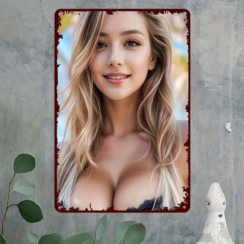 Blonde Portrait Metal Wall Art Vintage Tin Sign Home Bar Decor