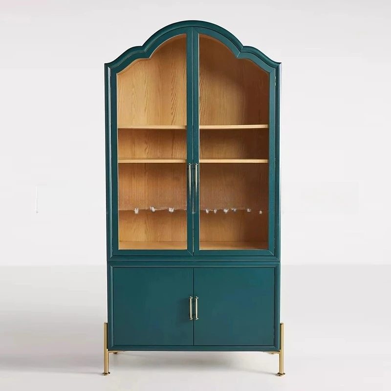 

Nordic light luxury solid wood bookcase French postmodern glass door multi-functional cabinet multi-layer display cabinet locker