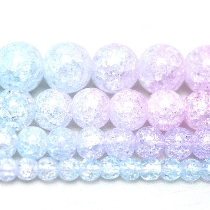 Natural Pink Blue Snow Cracked Crystal Stone Round Loose Beads For Jewelry Making DIY Necklace Bracelet 15inches 4/6/8/10mm