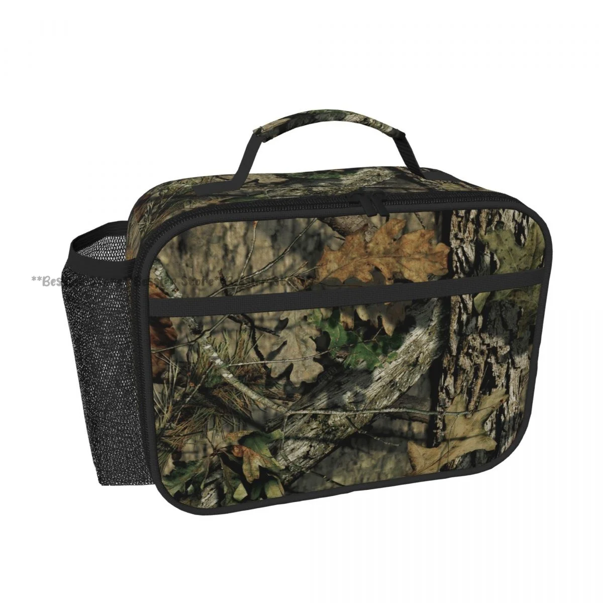 Hand Tote Insulated Lunch Bag Camouflage Tree Leaves Print Thermal Bento Box Handbag for Picnic