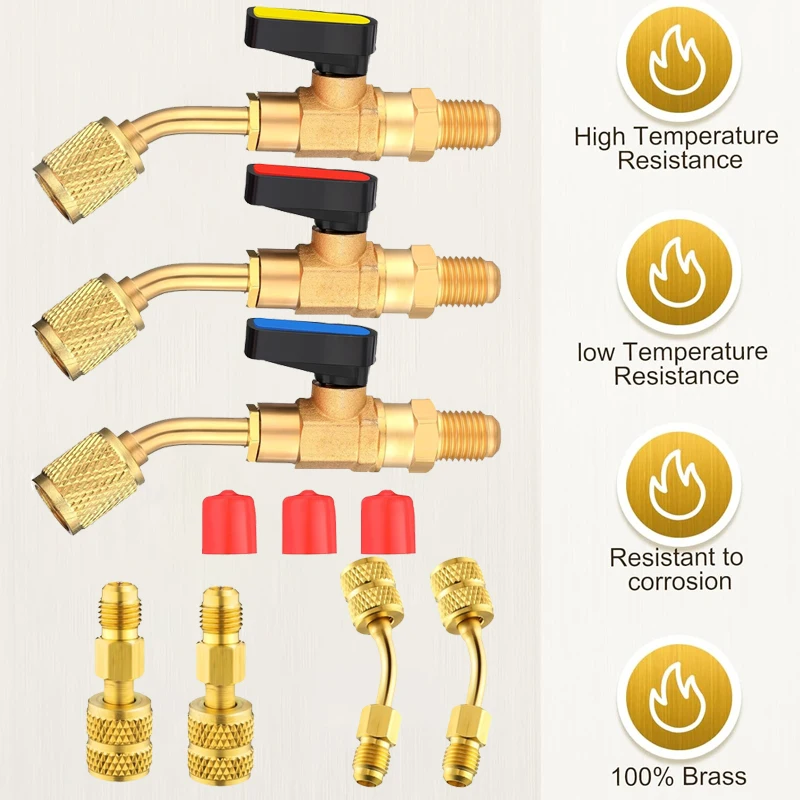 

7 шт. адаптер шарового клапана отключения хладагента 1/4 дюйма SAE R22 R12 R410a шланги для зарядки кондиционера инструменты для зарядки хладагента переменного тока