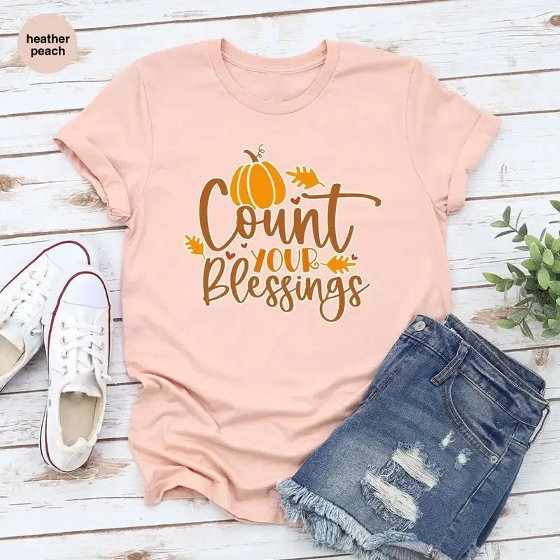 Thanksgiving Dinner T Shirt Count Your Blessings Christian Fall Pumpkin Family