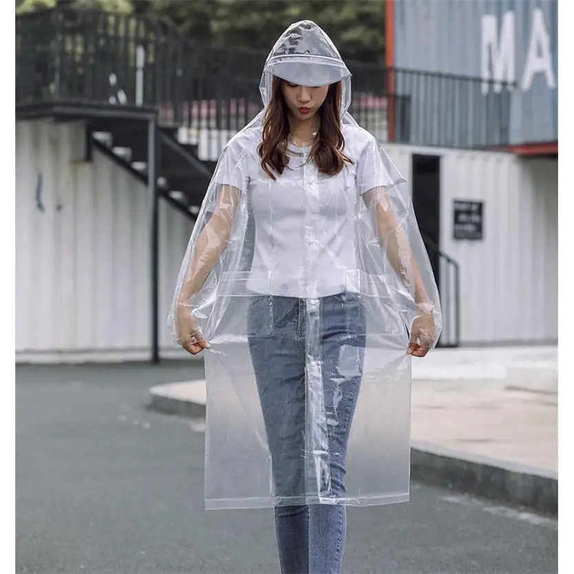 

Full-Length Transparent Fashionable Unisex Raincoat Adult Hiking Rain Poncho Breathable One-Piece Rainwear Disposable Use