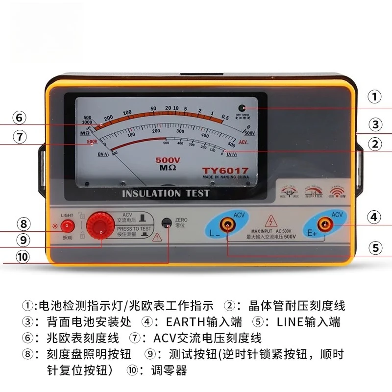 6017\ 6018\ 6045 Pointer Insulation Resistance Tester Shaker Meter Megaohmmeter Leakage Detection