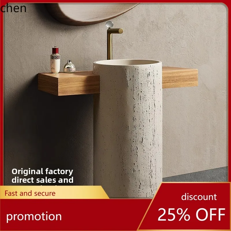 

HT Vintage Style Wabi-Sabi Style Stone Integrated Pedestal Basin Wash Basin for Home Outdoor Courtyard Washstand Basin