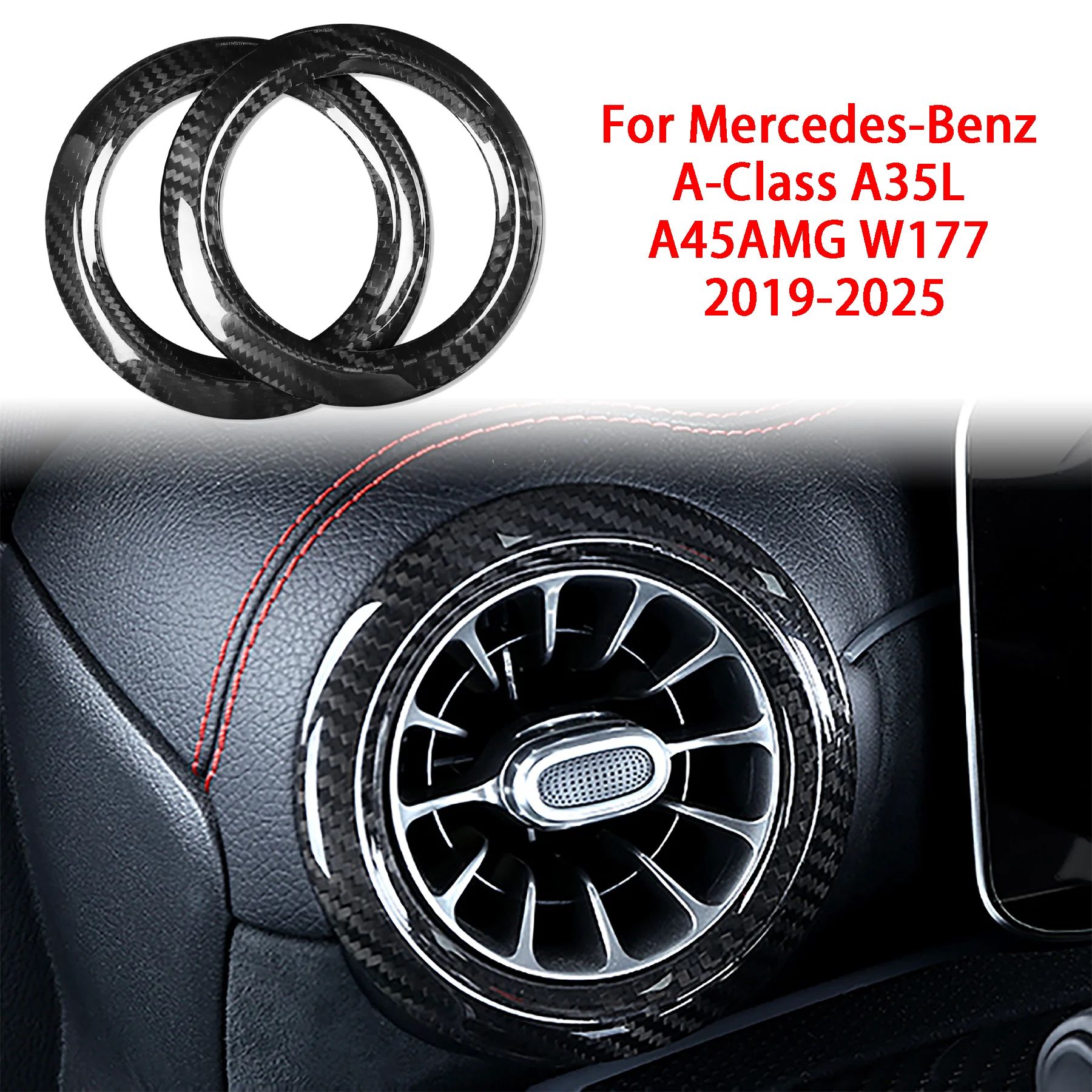 For Mercedes-Benz A-Class A35L A45AMG W177 2019-2025 Real Carbon Fiber Car Interior Air Conditioning Outlet Circular Frame Panel