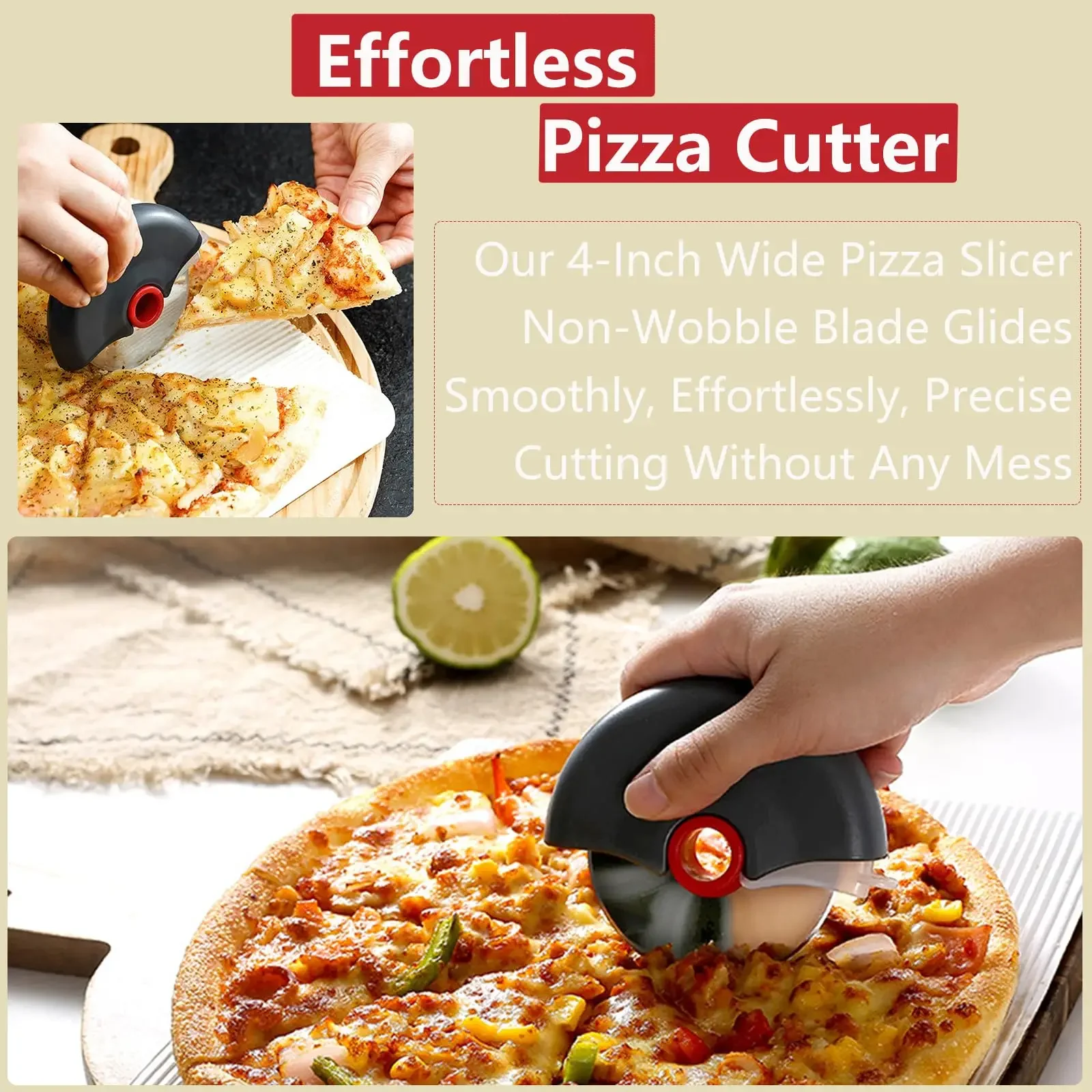 Stainless Steel Roller Cutter Multi-purpose Pizza Cake Dough Slicing Tool Baking Kitchen Accessories with Sharp Blade Wheel