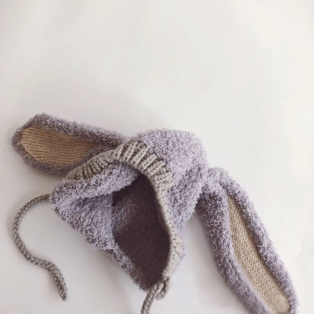 Шапка с рисунком кролика, толстая теплая детская шапка с кроликом, однотонная реквизит для фотосессии, защитная шапка для ушей младенцев для маленьких мальчиков и девочек