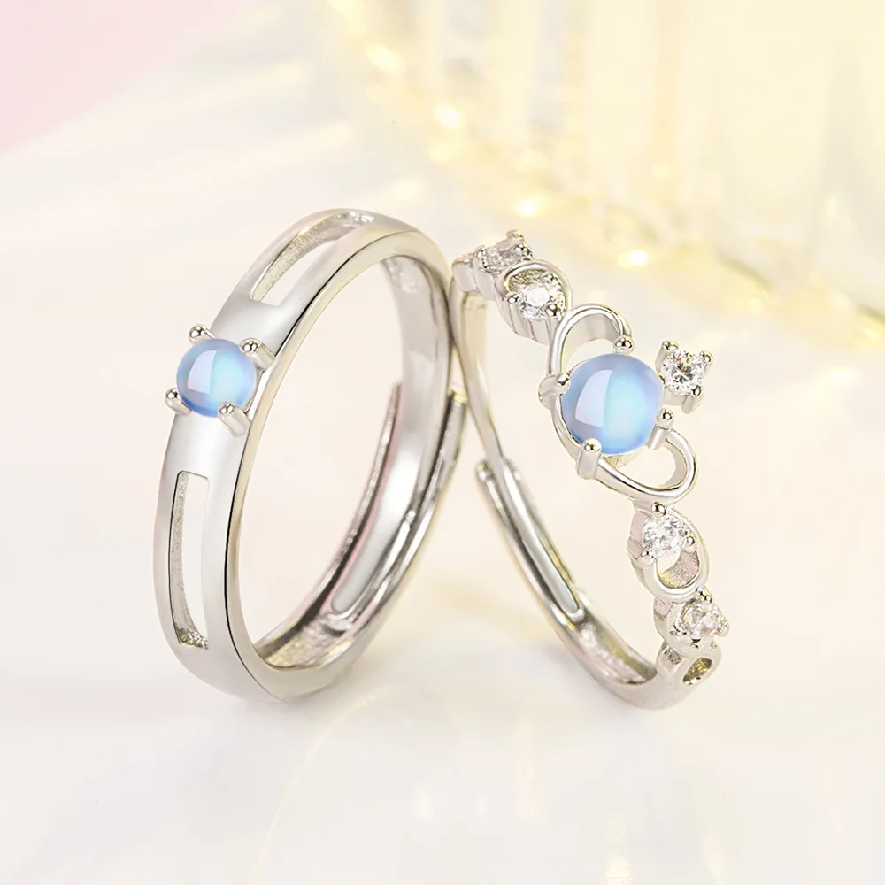 2pcs 925 Sterling Silver Couple Rings Zircom For Women Man Exquisite Student Girlfriend Silver Jewelry Accessories Wedding R45