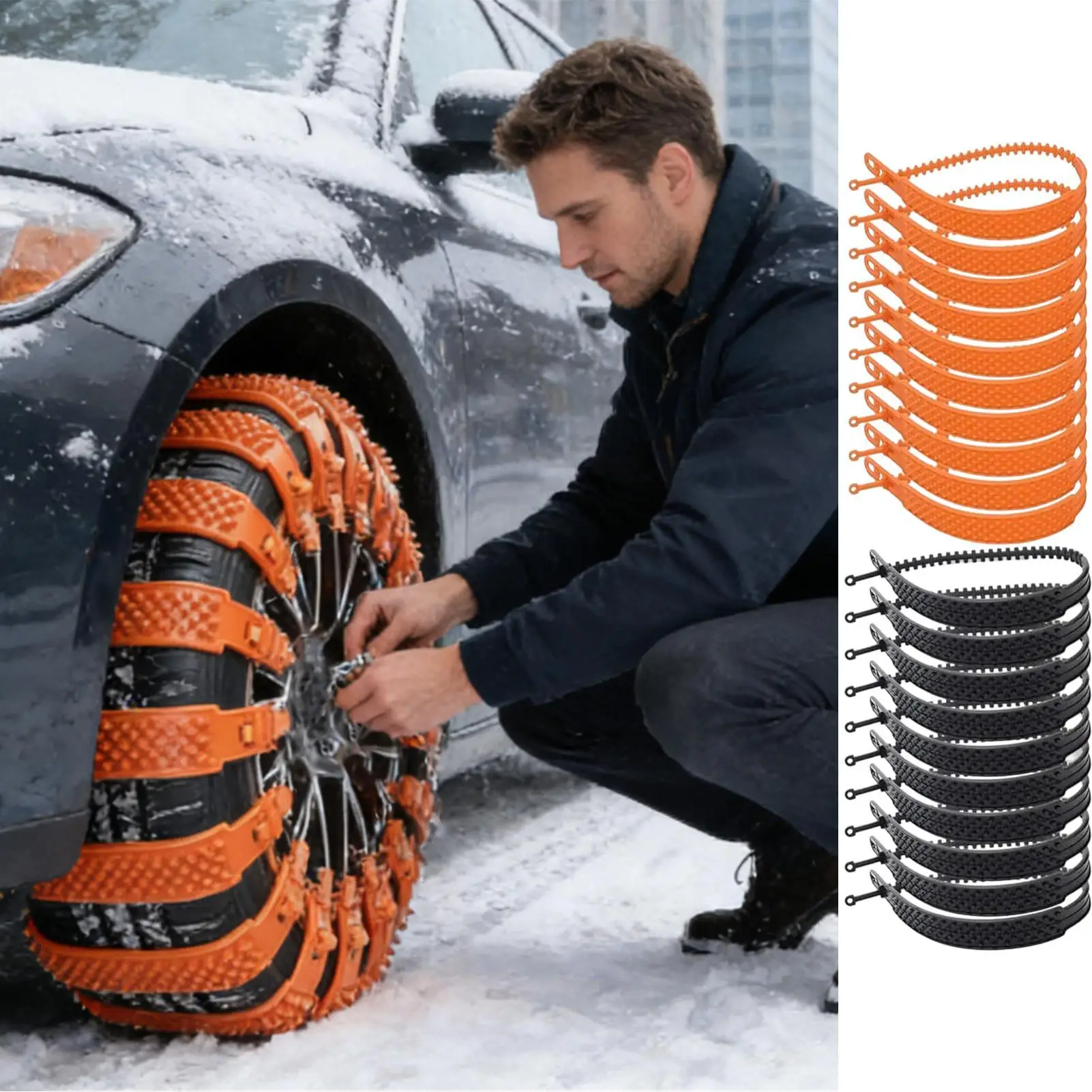 10 Stück Schneereifen-Gurte, Verstellbare Anti-Rutsch-Reifengurte für Schnee, Geeignet für Auto, Fahrzeug, Wohnmobil, LKW, SUV, Limousine