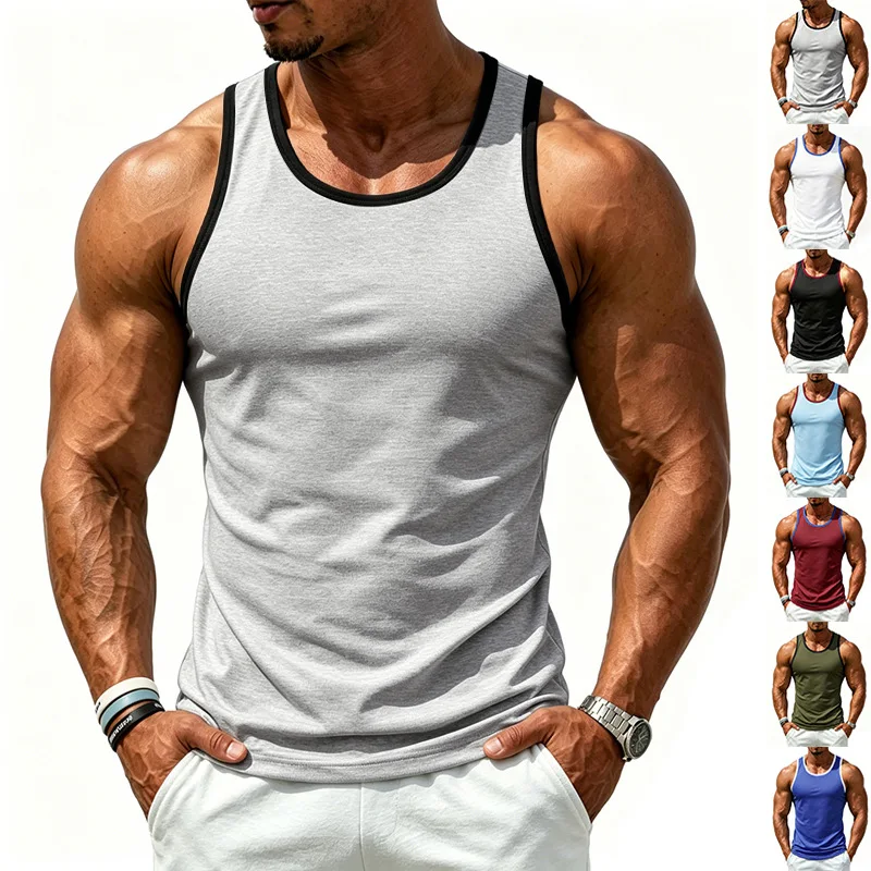 European and American Sports Elastic Quick-Drying Contrasting Colors Versatile Loose Gym Fitness Training Vest Men