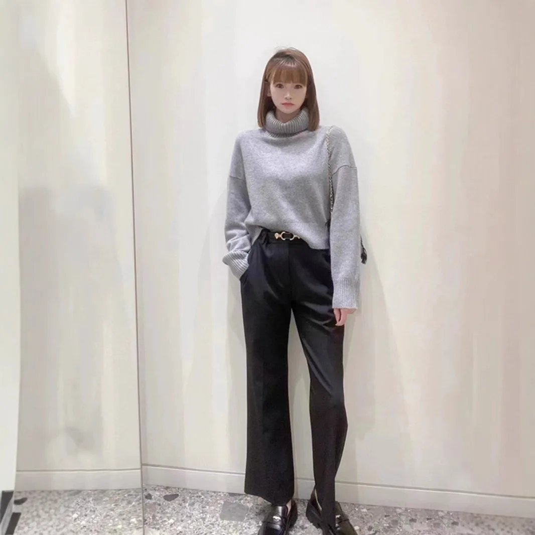 High-End Version European Sle Loose Knitted ey Sweater High Collar Inner Wear Top for Women New Autumn Faion #2