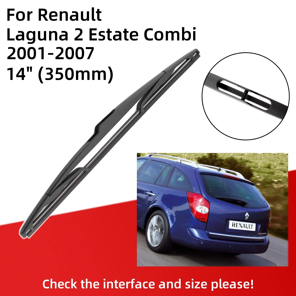 For Renault Laguna 2 Estate Combi 2001-2007 Front Rear Wiper Blades Brushes Cutter Accessories J Hook 2002 2003 2004 2005 2006