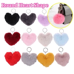 Fluffy Pompom Keychain Gifts For Women Soft Round Heart Shape Pompon Fake Rabbit Key Chain Ball Car Bag Accessories Key Ring