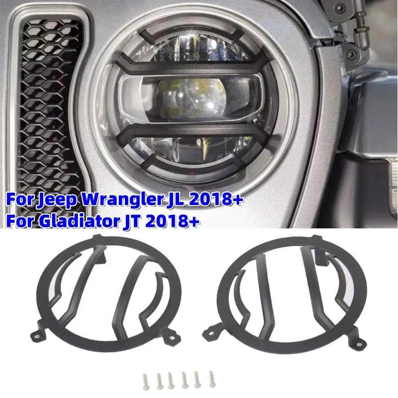 

2Pcs Car Front Headlight Lamp Guard Cover For Jeep Wrangler JL / Gladiator JT 2018+